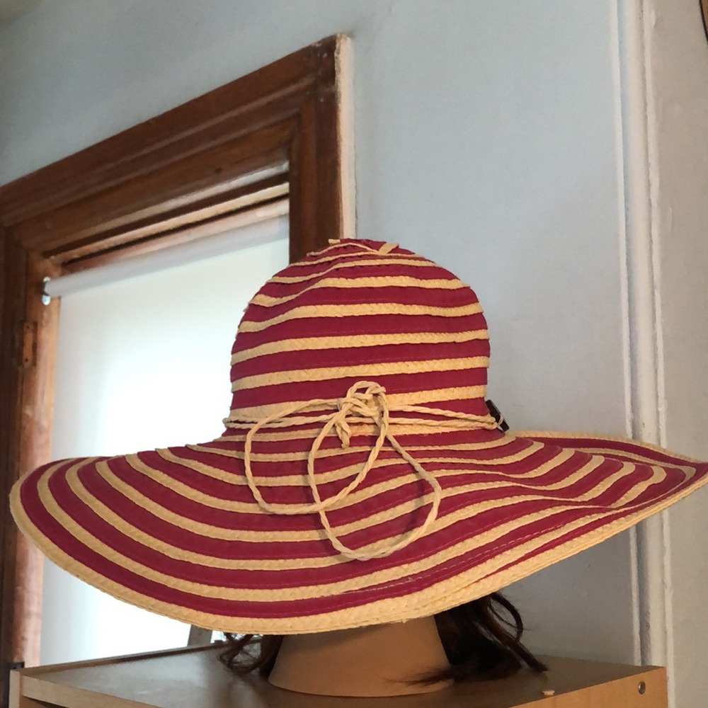 Panama Jack pink striped brimmed sun hat packable polyester and toyo